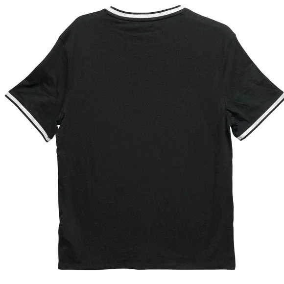 Guess  Mens Black Ringer T-Shirt White Logo Crew Neck Large NWT - Picture 5 of 6